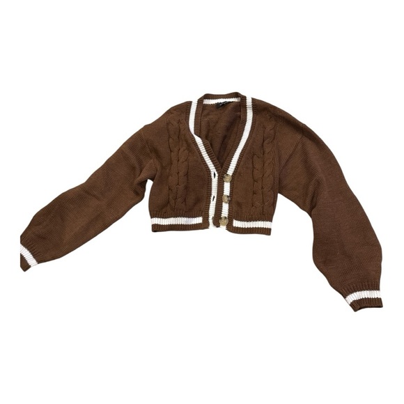 Love Tree Brown Cardigan with White Accents - Picture 1 of 3